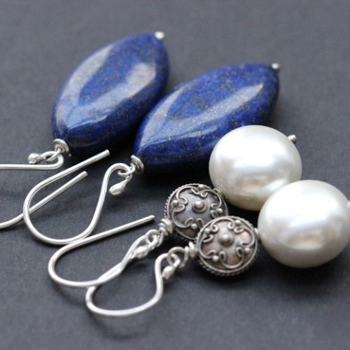Pearl earrings, Dangler earrings, Artisan pearl silver bridal jewelry