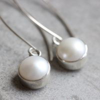 Pearl earrings, Dangler earrings, Pearl bridal silver jewelry gift