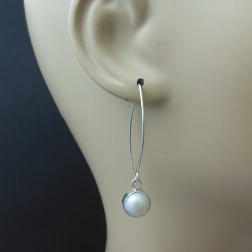 Pearl earrings, Dangler earrings, Pearl bridal silver jewelry gift