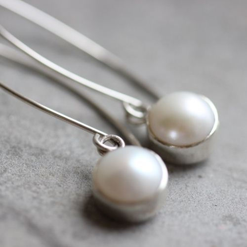 Pearl earrings, Dangler earrings, Pearl bridal silver jewelry gift