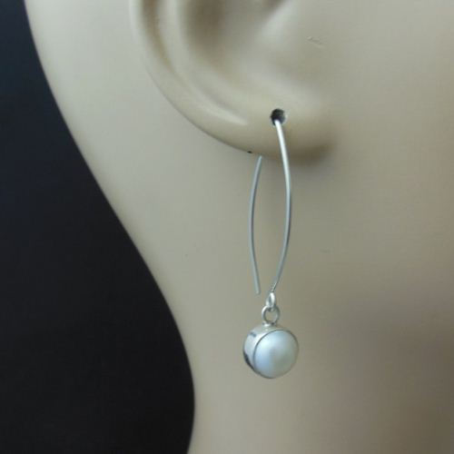 Pearl earrings, Dangler earrings, Pearl bridal silver jewelry gift
