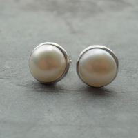 Pearl stud earrings, 8mm classic sterling silver pearl earrings