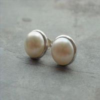 Pearl modern classic sterling silver handmade stud earrings