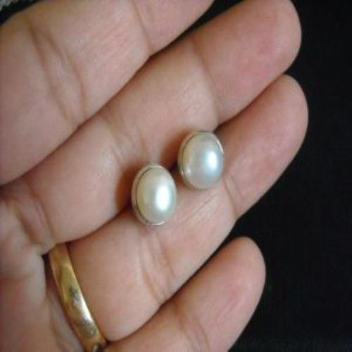 Pearl modern classic sterling silver handmade stud earrings