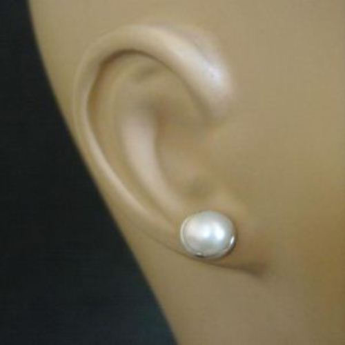Pearl modern classic sterling silver handmade stud earrings