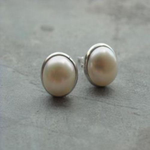 Pearl modern classic sterling silver handmade stud earrings
