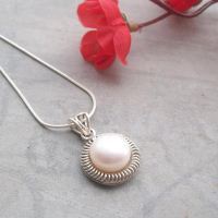 Pearl pendant, Bridal jewelry, Artisan silver pendant necklace