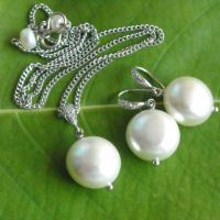 Pearl pendant and earrings set, Single pearl silver pendant set