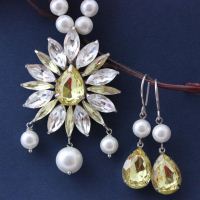 Pearl pendant, crystal necklace, wedding jewelry sets for brides