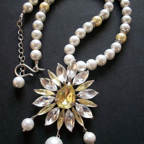 Pearl pendant - crystal necklace - wedding jewelry sets for brides