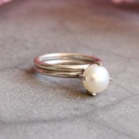 Pearl ring, Wedding ring, Anniversary engagement silver ring 