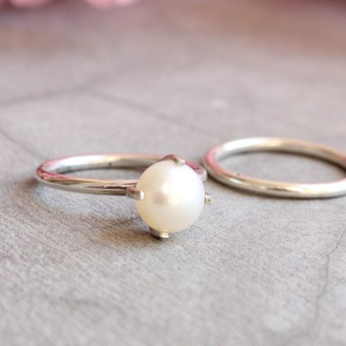 Pearl ring, Wedding ring, Anniversary engagement silver ring 