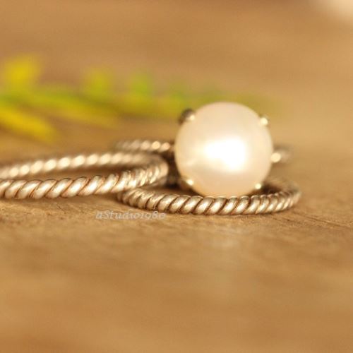 Pearl stack rings, Anniversary engagement wedding silver ring 
