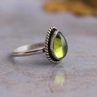 Peridot ring, Olive green ring, Genuine peridot silver ring