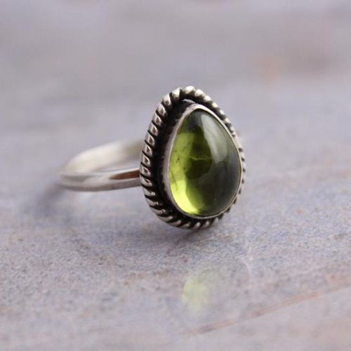 Peridot ring, Olive green ring, Genuine peridot silver ring