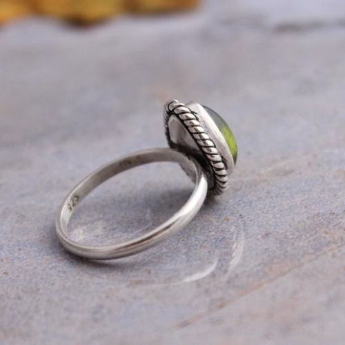 Peridot ring, Olive green ring, Genuine peridot silver ring