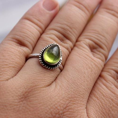 Peridot ring, Olive green ring, Genuine peridot silver ring
