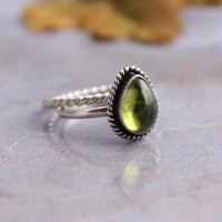 Peridot ring, Olive green ring, Stackable silver ring, August birthstone