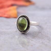 Peridot ring, Olive green ring, August birthstone silver handmade ring