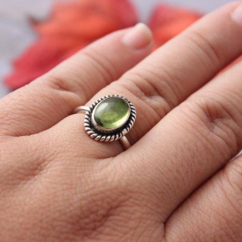 Peridot ring, Olive green ring, August birthstone silver handmade ring