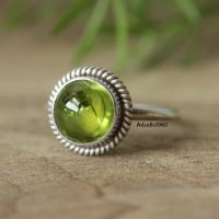 Peridot ring, Olive green ring, August birthstone silver ring