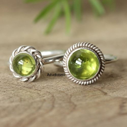 Peridot ring, Olive green ring, August birthstone silver ring