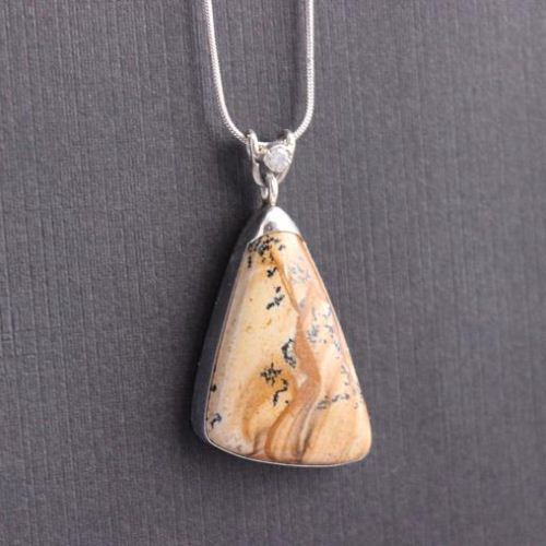 Picture jasper pendant necklace, One of a kind artisan silver pendant