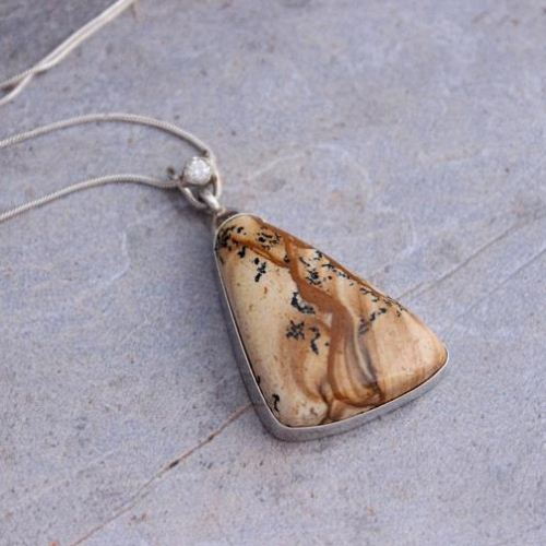 Picture jasper pendant necklace, One of a kind artisan silver pendant