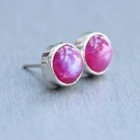 Pink Moonstone Earrings, Moonstone Stud Earrings, 925 Silver Jewelry