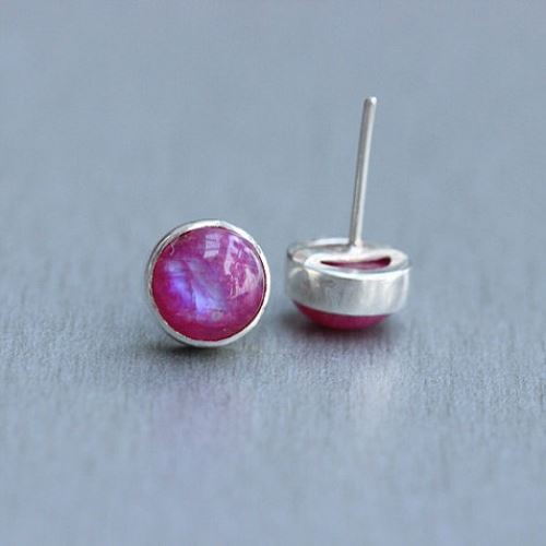 Pink Moonstone Earrings, Moonstone Stud Earrings, 925 Silver Jewelry