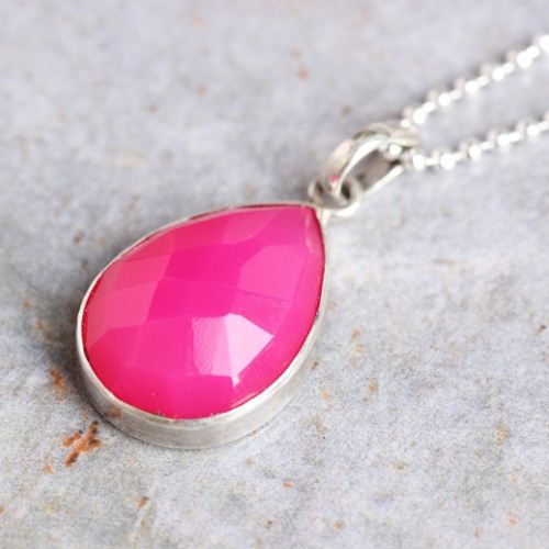 Pink Pendant, Chalcedony Pendant, Drop Pendant, Artisan silver pendant