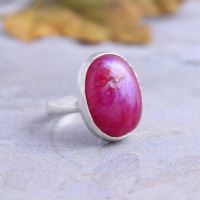 Pink rainbow moonstone ring, Cabochon pink moonstone silver ring