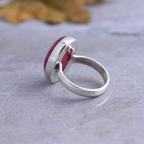 Pink rainbow moonstone ring, Cabochon pink moonstone silver ring