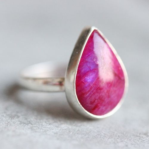 Buy Pink Rainbow Moonstone Ring, Cabochon drop silver ring Online at