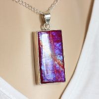 Pink Rainbow Moonstone pendant - Large rectangular gemstone silver gift