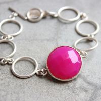 Pink bracelet, Pink chalcedony handmade silver gemstone bracelet