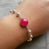 Pink bracelet, Pink chlacedony, Handmade gemstone silver bracelet