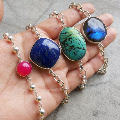 Pink bracelet - Pink chlacedony - Handmade gemstone silver bracelet