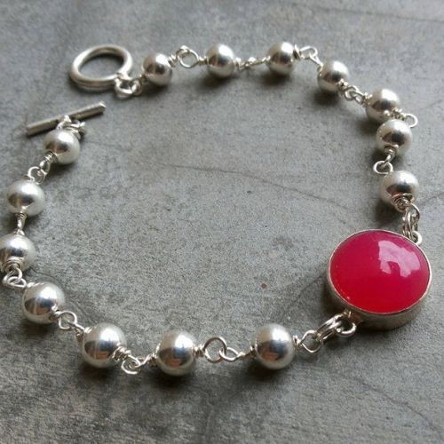 Pink bracelet - Pink chlacedony - Handmade gemstone silver bracelet