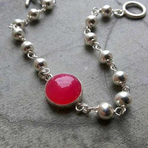 Pink bracelet - Pink chlacedony - Handmade gemstone silver bracelet