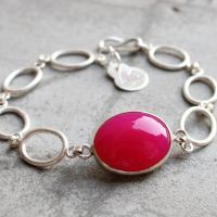 Pink bracelet, Pink chalcedony handmade oval gemstone silver bracelet