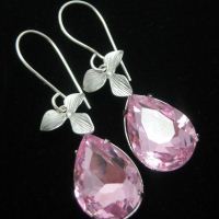 Pink crystal earrings, Bridal earrings, Wedding earrings, Bridesmaid earrings, Bridal jewelry, Prom earrings