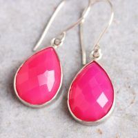 Pink earrings, Chalcedony earrings, Drop shape silver earrings 