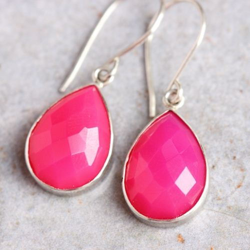 Buy Pink earrings, Chalcedony earrings, Drop shape silver earrings ...