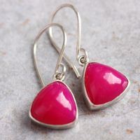 Pink earrings, Chalcedony earrings, Triangle stone silver earrings