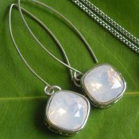 Pink opal swarovski crystal sterling silver bridal Earring