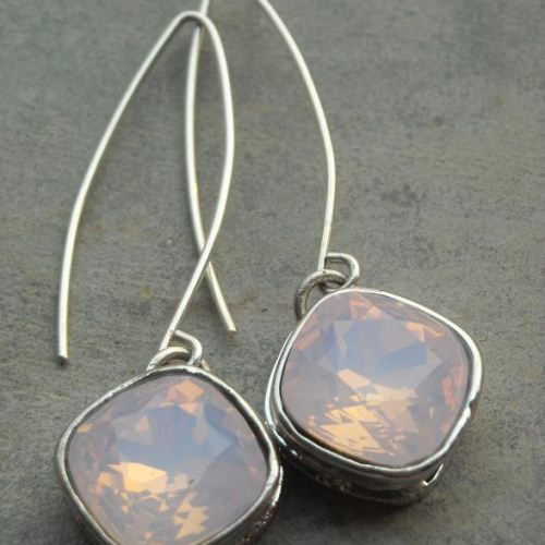 Pink opal swarovski crystal sterling silver bridal Earring