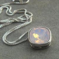 Pink opal swarovski crystal sterling silver bridal pendant necklace