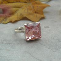 Pink princess cut crystal ring, Pink crystal Ring, Pink ring,Size 6 other sizes also available