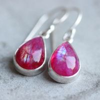Pink rainbow moonstone earrings, Dangle silver earrings